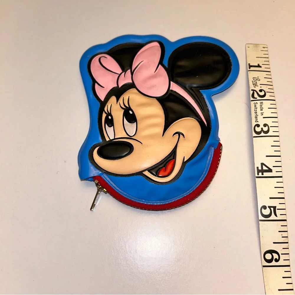 Minnie Mouse Zipper Coin Purse Squeaker Walt Disney World Souvenir Vintage Blue‎